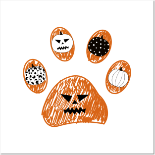 Dooddle paw print with pumpkin Posters and Art